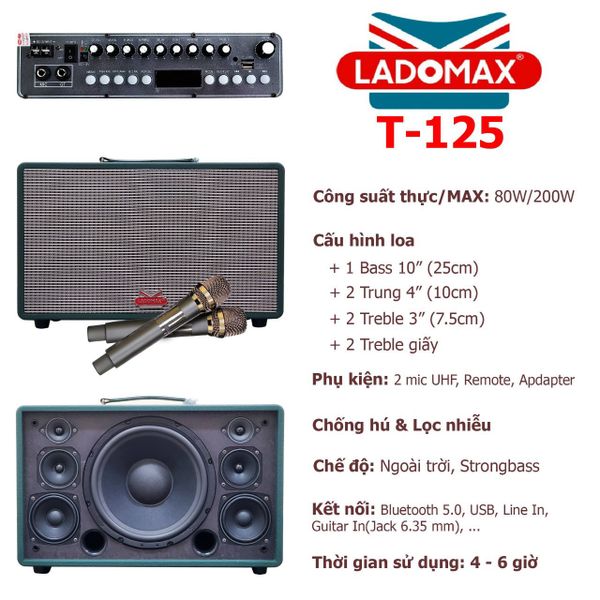 Loa Karaoke xách tay Cao Cấp Ladomax T-125 (Bass đơn 25cm)