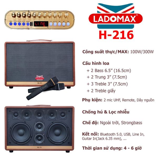 Loa Karaoke xách tay Cao Cấp Ladomax H-216 (Bass đôi 16.5cm)