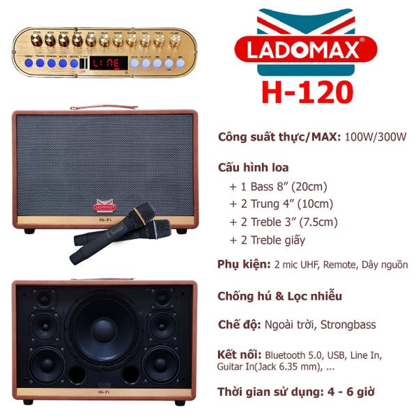 Loa Karaoke xách tay cao cấp Ladomax H-120 (Bass đơn 20cm)