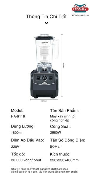 Máy xay sinh tố công nghiệp 2680W Ladomax HA-9116