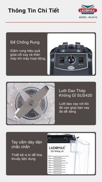 Máy xay sinh tố công nghiệp 2680W Ladomax HA-9116