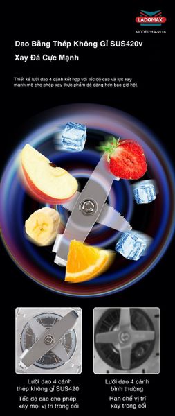 Máy xay sinh tố công nghiệp chống ồn Ladomax HA-9118