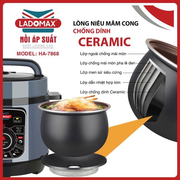 Nồi áp suất Ladomax HA-7868 6 Lít 1000W
