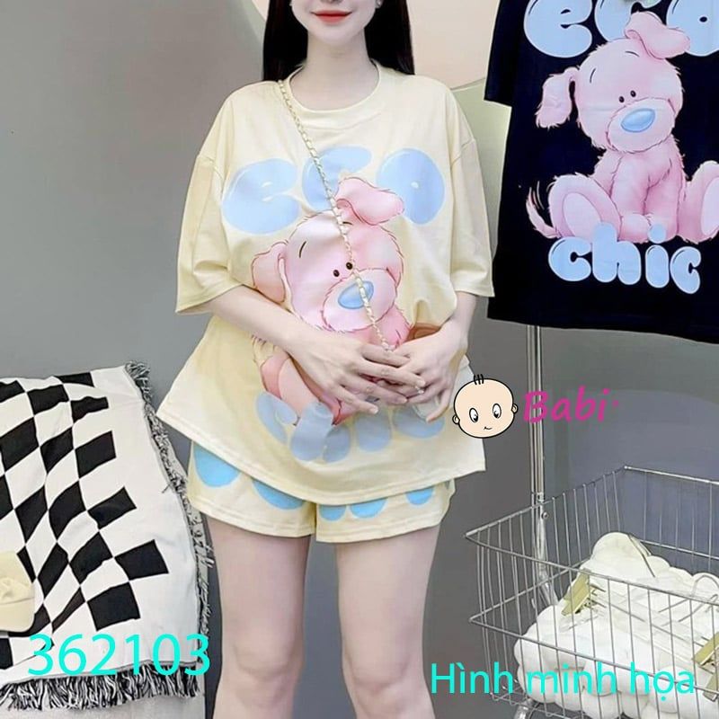  Bộ Thun Bé Gái Tay Ngắn Quần Short  In Chú Cún Dễ Thương Size Đại(46kg-60kg) 