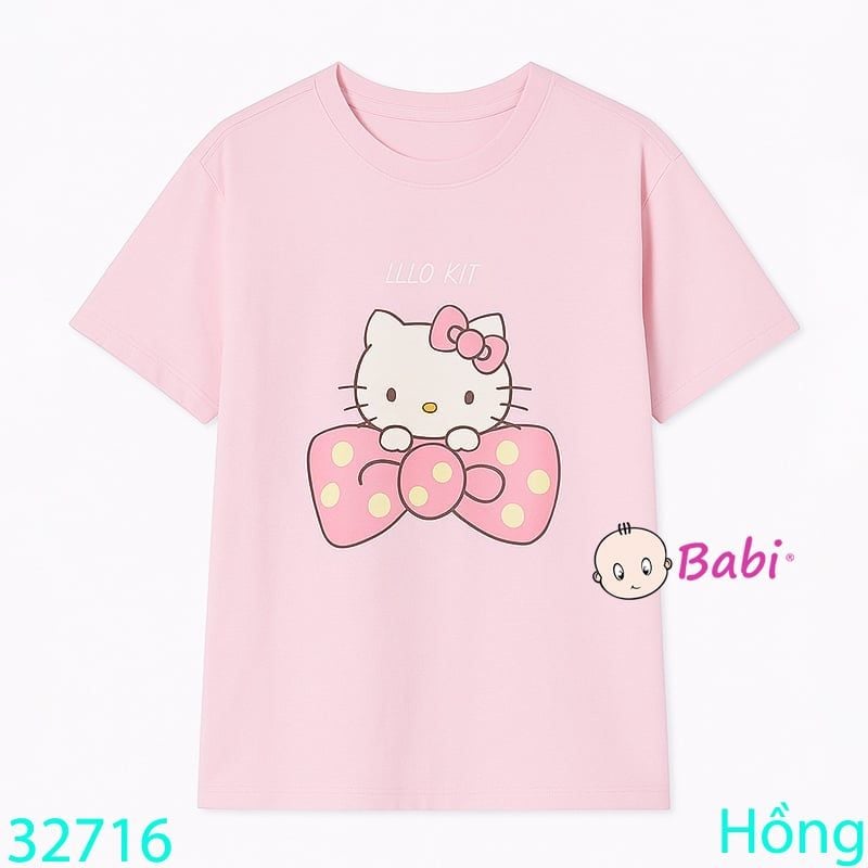  Áo Thun Tay Ngắn In Mèo Kit.ty Cho Mẹ Và Bé (26kg - 56kg) 