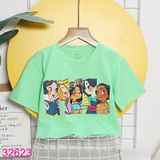  Áo Thun Croptop Tay Ngắn Bé Gái In Hình Công Chúa (15kg -  45kg) 