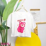  Áo Thun Croptop Tay Ngắn Bé Gái In Gấu Dâu Cute (15kg -  45kg) 