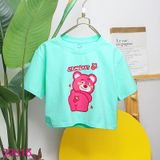  Áo Thun Croptop Tay Ngắn Bé Gái In Gấu Dâu Cute (15kg -  45kg) 