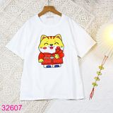  Áo Thun Tay Ngắn Cho Bé In Mèo May Mắn (15kg -  55kg) 