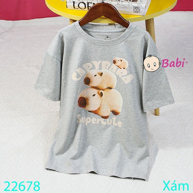  Áo Thun Bé Trai Tay Ngắn Hình 3 Capy Nhỏ (23kg - 62kg) 