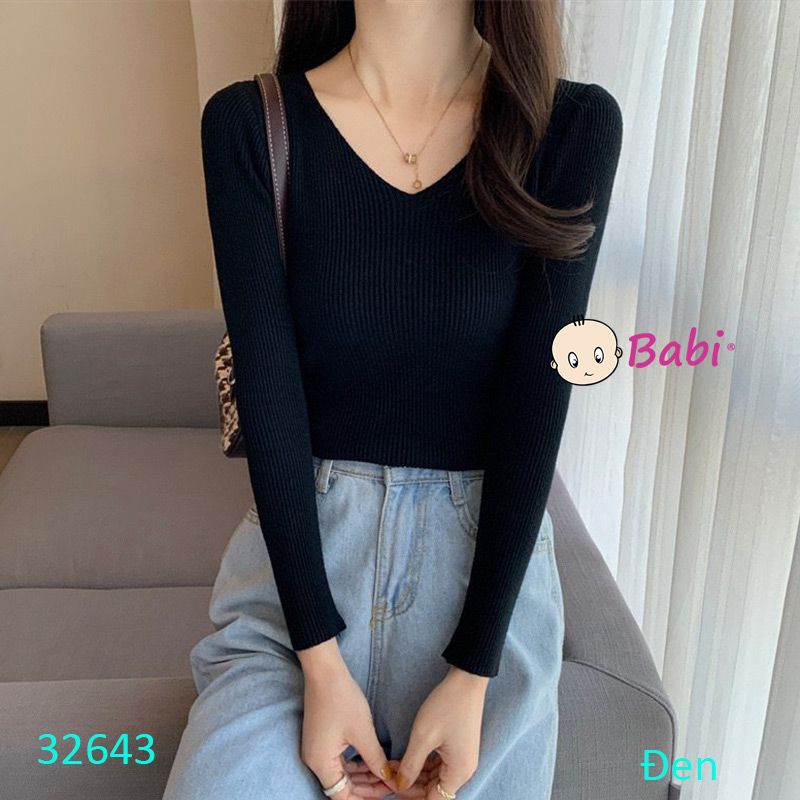  Áo Thun Len Gân Cổ Tim Tay Dài  Màu Trơn Xinh Xắn (40kg-55kg) 