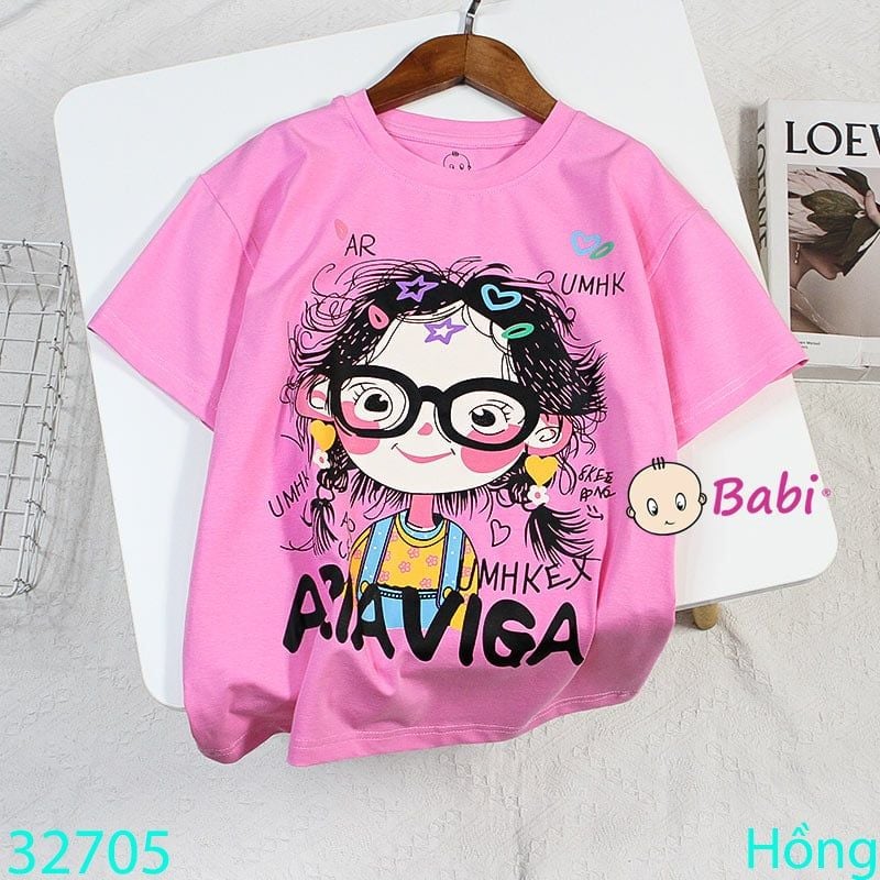  Áo Thun Tay Ngắn Hình Cô Gái Cho Mẹ Và Bé (23kg - 65kg) 