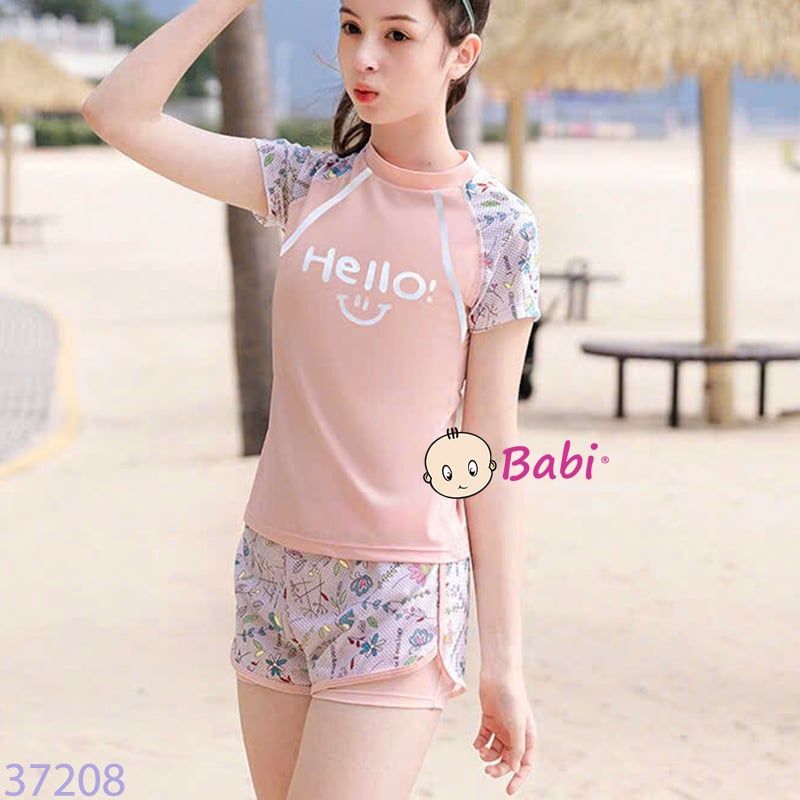  Bộ Bơi Bé Gái Tay Ngắn In Chữ HELLO M16 (23-50kg) 