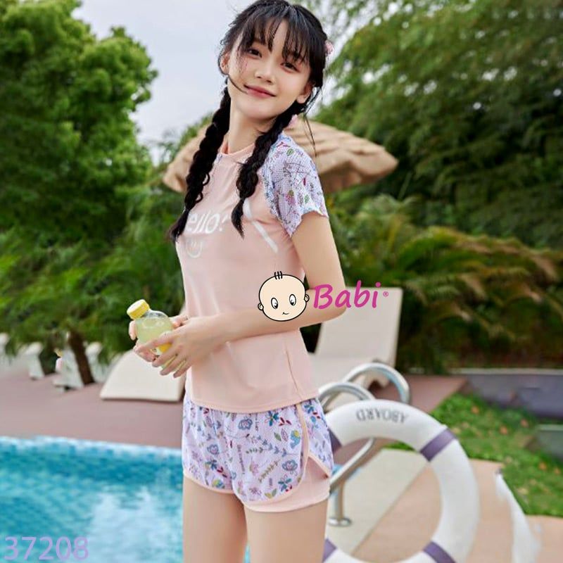  Bộ Bơi Bé Gái Tay Ngắn In Chữ HELLO M16 (23-50kg) 