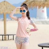  Bộ Bơi Bé Gái Tay Ngắn In Chữ HELLO M16 (23-50kg) 