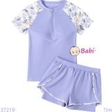  Bộ Bơi Bé Gái Tay Ngắn Quần Ngắn Màu Tím (35-55kg) 