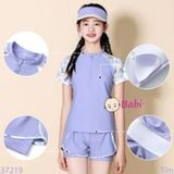  Bộ Bơi Bé Gái Tay Ngắn Quần Ngắn Màu Tím (35-55kg) 