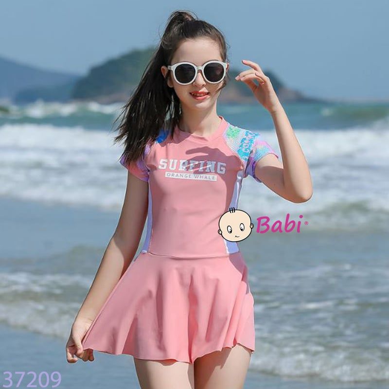 Bộ Bơi Bé Gái Tay Ngắn Váy Liền Kèm Quần M8 (26-45kg) 