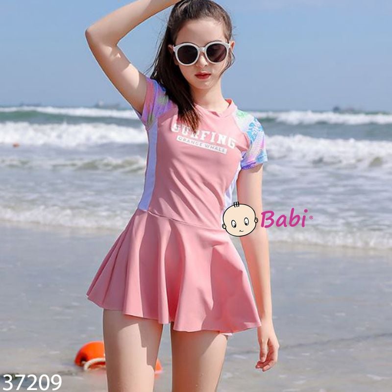  Bộ Bơi Bé Gái Tay Ngắn Váy Liền Kèm Quần M8 (26-45kg) 