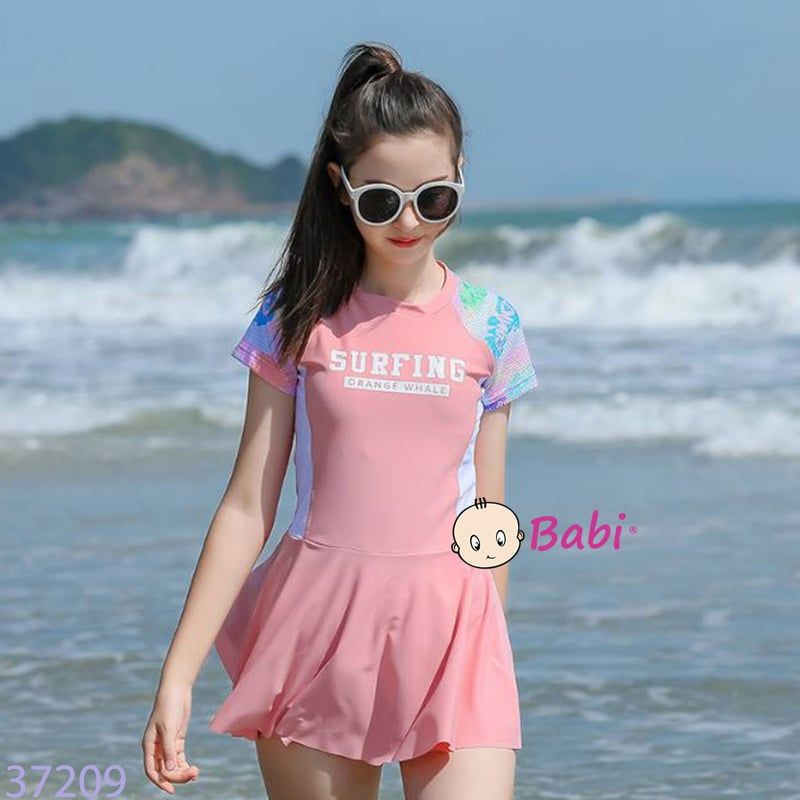  Bộ Bơi Bé Gái Tay Ngắn Váy Liền Kèm Quần M8 (26-45kg) 