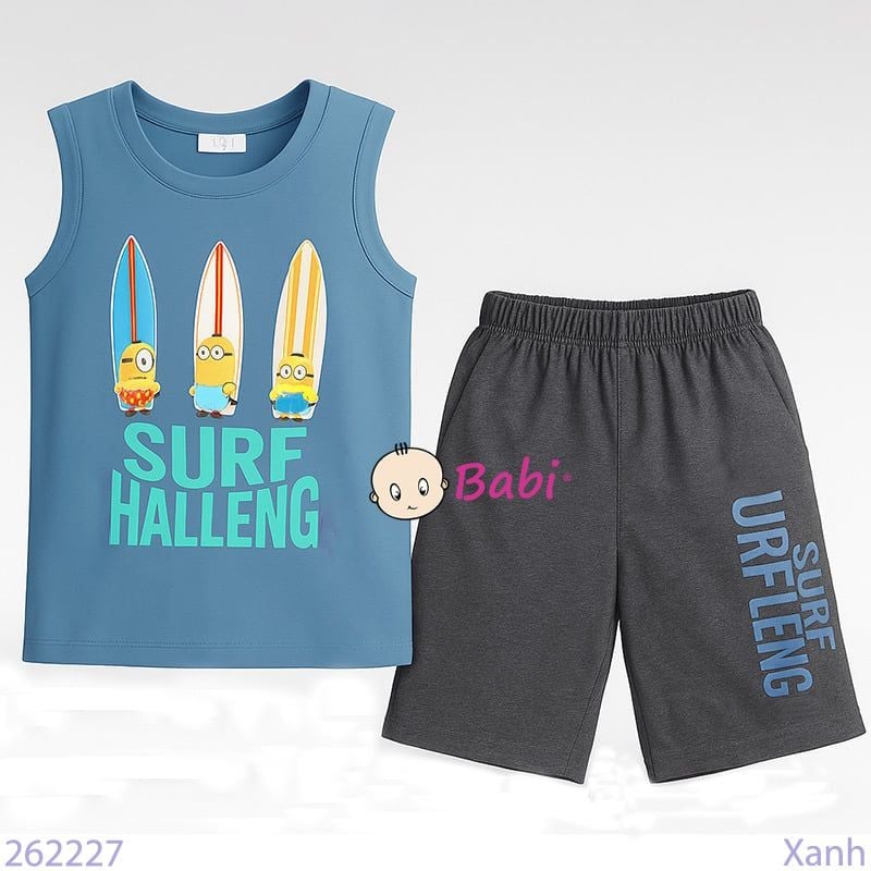  Bộ Thun Bé Trai Sát Nách Quần Lửng Chữ Mi.ni.on (23kg - 45kg) 
