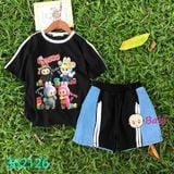  Bộ Tay Ngắn Quần Đùi Phối Jean  In Labubu Cute Cho Bé Gái (10kg-70kg) 