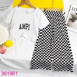  Bộ Áo Croptop Tay Ngắn Quần Suông Dài Caro Sành Điệu (20kg - 55kg) 
