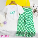  Bộ Áo Croptop Tay Ngắn Quần Suông Dài Caro Sành Điệu (20kg - 55kg) 