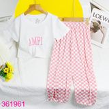  Bộ Áo Croptop Tay Ngắn Quần Suông Dài Caro Sành Điệu (20kg - 55kg) 