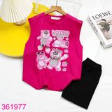  Bộ Bé Gái Sát Nách Quần Short  In Gấu Dâu Size Đại (40-55kg) 