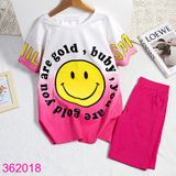  Bộ Tay Ngắn Quần Đùi In Hình Mặt Cười Dễ Thương Size Đại (45-55kg) 