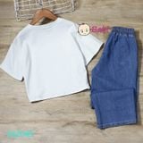  Bộ Áo Tay In Cún Ngắn Quần Jean Suông Dài Sành Điệu (10kg-40kg) 