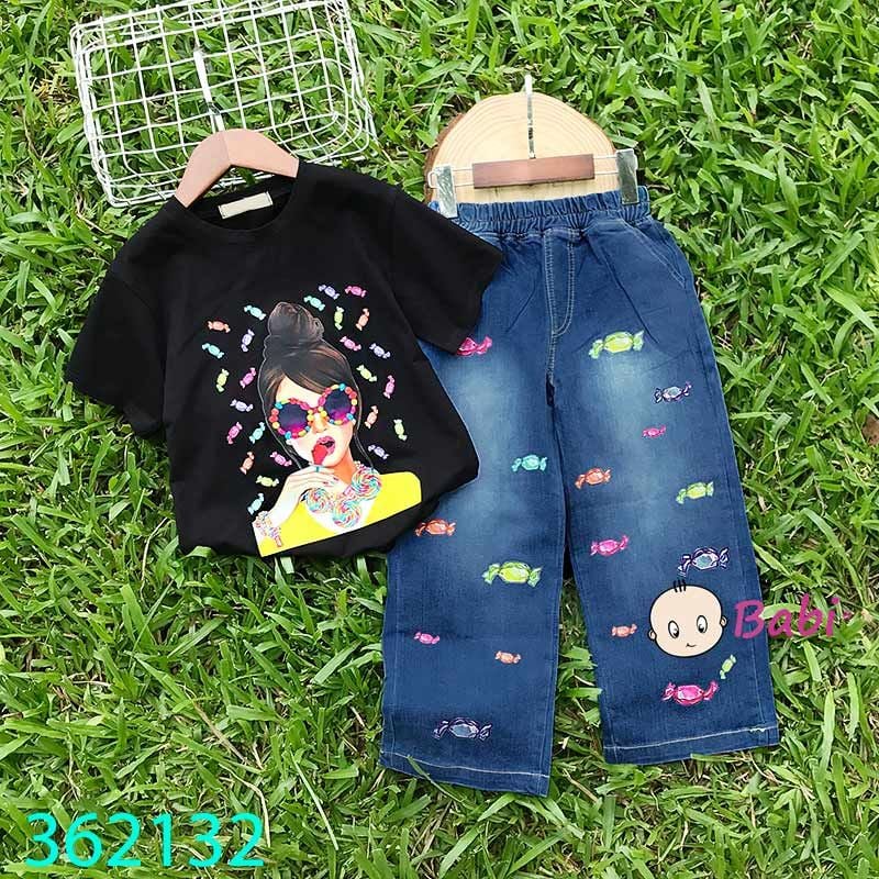  Bộ Áo Thun Quần Jeans Suông Dài (10kg -26kg) 