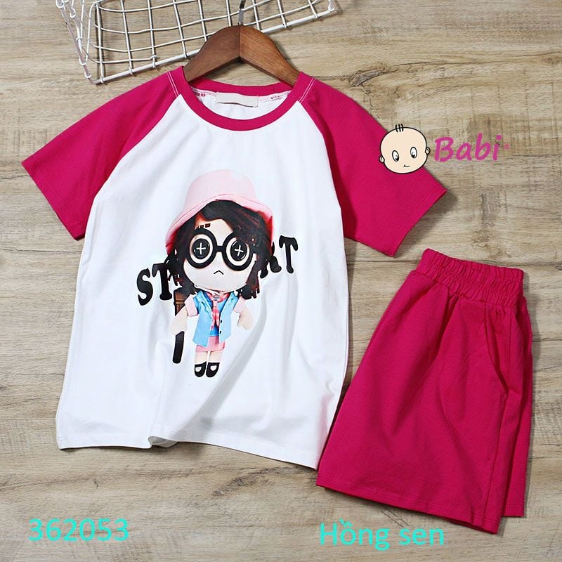  Bộ Bé Gái Áo Ngắn Raplang Quần Short Đùi In Cô Bé (15kg-52kg) 