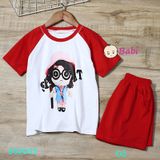  Bộ Bé Gái Áo Ngắn Raplang Quần Short Đùi In Cô Bé (15kg-52kg) 