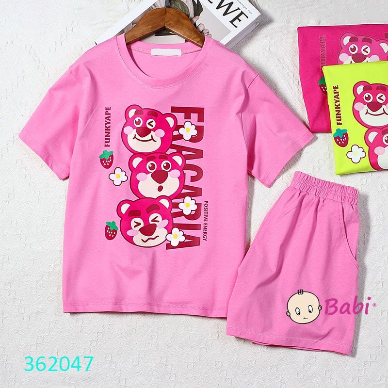  Bộ Bé Gái Áo Ngắn Quần Short Đùi Gấu Dâu Xinh Xắn (15kg-52kg) 