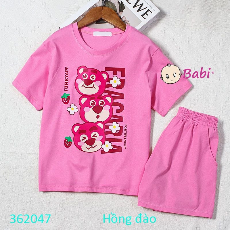  Bộ Bé Gái Áo Ngắn Quần Short Đùi Gấu Dâu Xinh Xắn (15kg-52kg) 