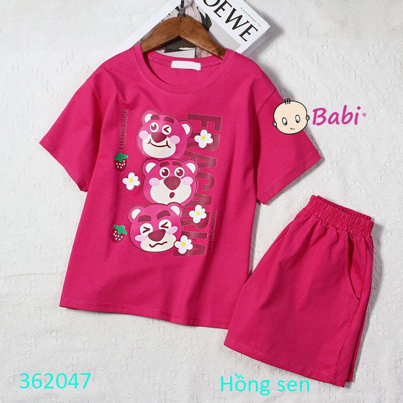  Bộ Bé Gái Áo Ngắn Quần Short Đùi Gấu Dâu Xinh Xắn (15kg-52kg) 