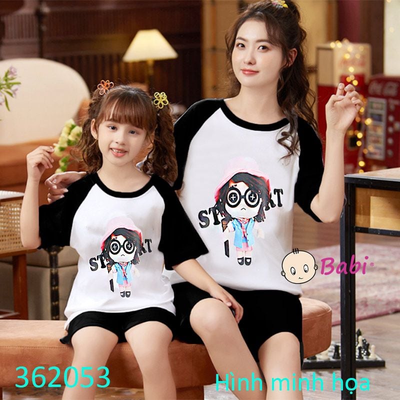  Bộ Bé Gái Áo Ngắn Raplang Quần Short Đùi In Cô Bé (15kg-52kg) 