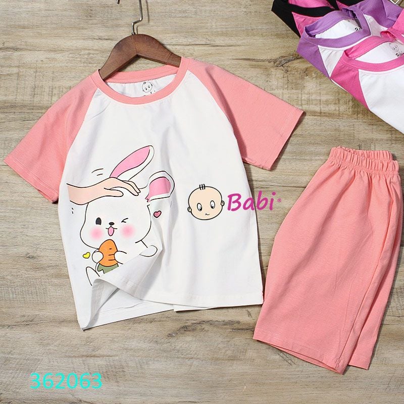  Bộ Bé Gái Áo Tay Raplang In Thỏ Quần Lửng Dễ Thương (26kg-57kg) 