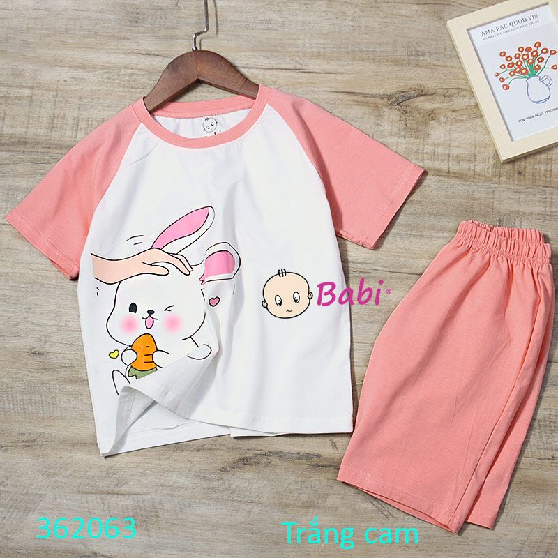  Bộ Bé Gái Áo Tay Raplang In Thỏ Quần Lửng Dễ Thương (26kg-57kg) 
