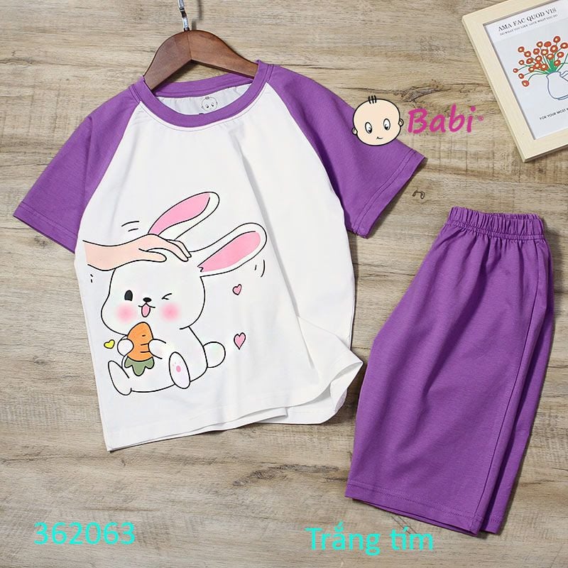  Bộ Bé Gái Áo Tay Raplang In Thỏ Quần Lửng Dễ Thương (26kg-57kg) 