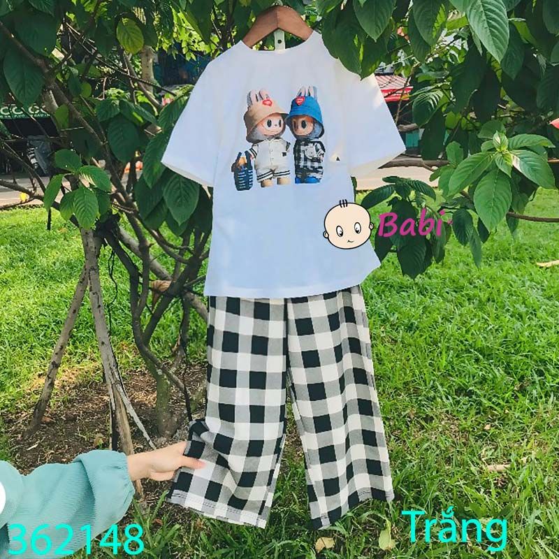  Bộ Bé Gái In La Bu Bu Quần Caro Đen (26kg - 65kg) 