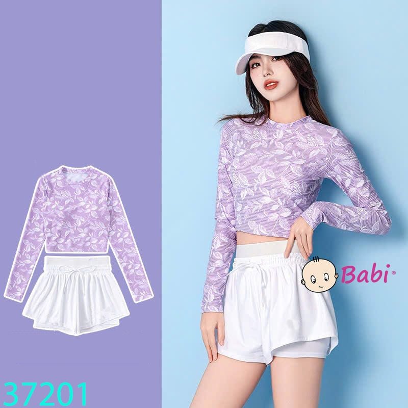  Bộ Bơi Tay Dài Màu Tím Xinh Xắn Size Đại (35 - 55kg) 