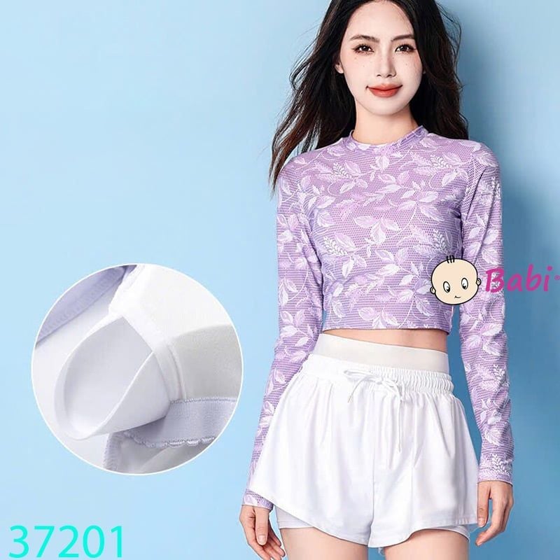  Bộ Bơi Tay Dài Màu Tím Xinh Xắn Size Đại (35 - 55kg) 