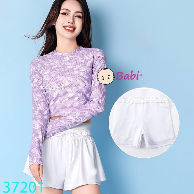  Bộ Bơi Tay Dài Màu Tím Xinh Xắn Size Đại (35 - 55kg) 