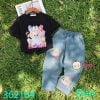 Bộ Jean Baggy Bé Gái In 3 La Bu Bu Xinh Xắn (11kg - 40kg)