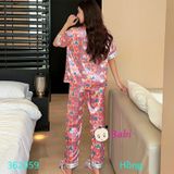  Bộ Pijama Lụa Co V Tay Ngắn Quần Dài Nhiều Họa Tiết (45kg-57kg) 