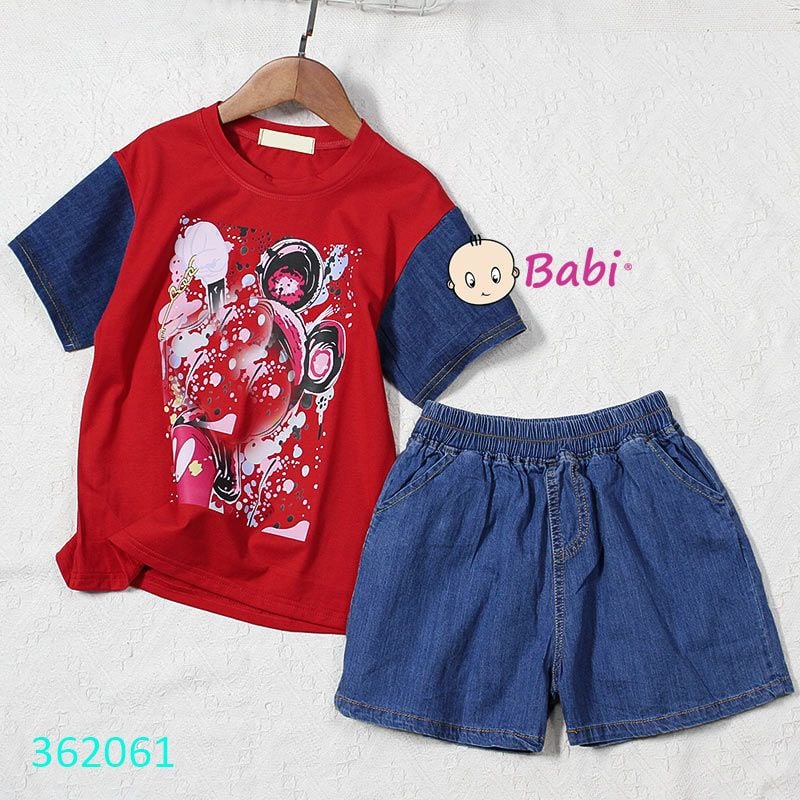  Bộ Tay Ngắn Quần Đùi In Chú Chuột Dễ Thương (13kg-42kg) 