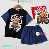 Bộ Tay Ngắn Quần Đùi In Gấu Ngầu Cute Cho Bé (13kg-42kg) 